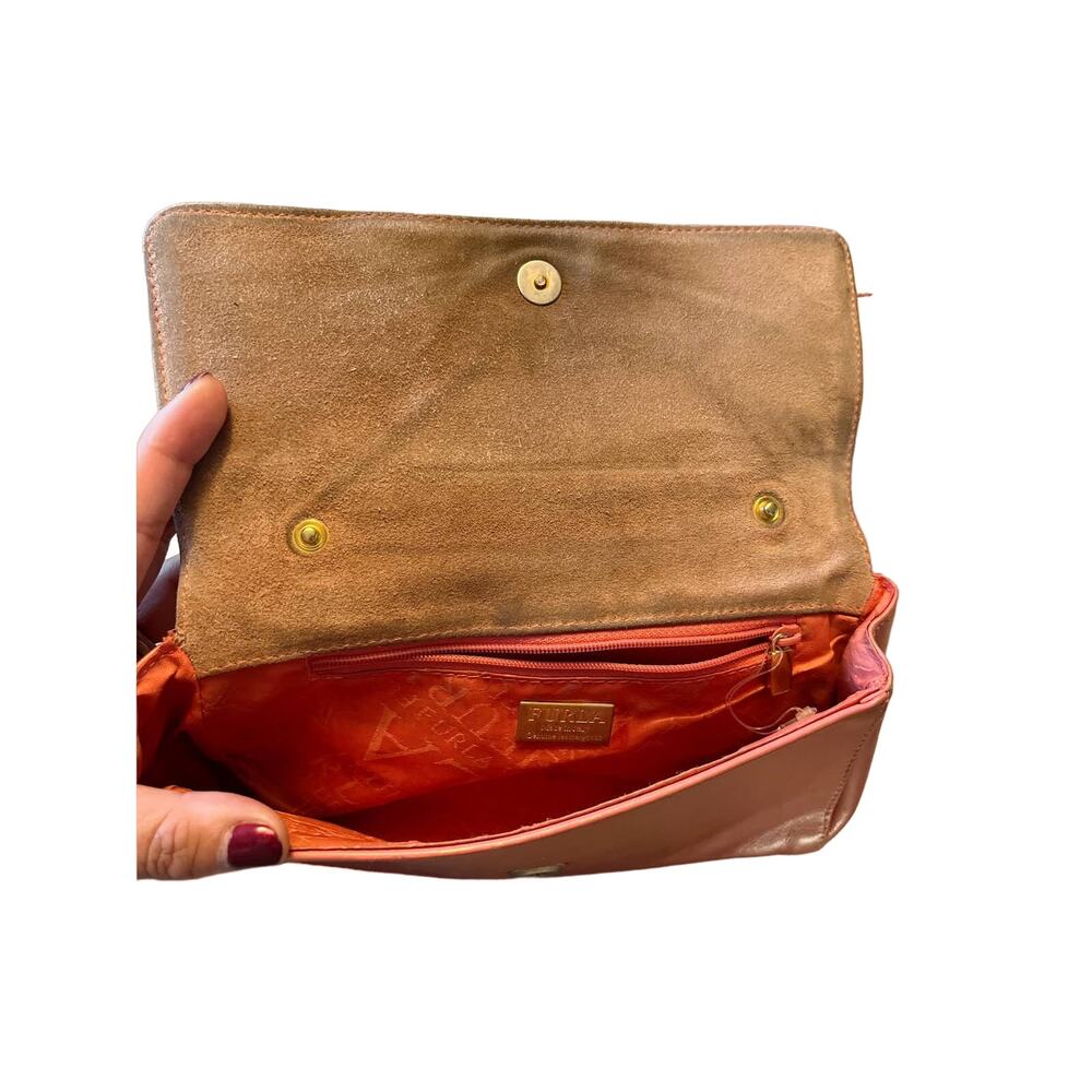 FURLA Refurbished Bag Leather Crossbody Detachable Strap Rose Gold Clutch Italy - Picture 14 of 16